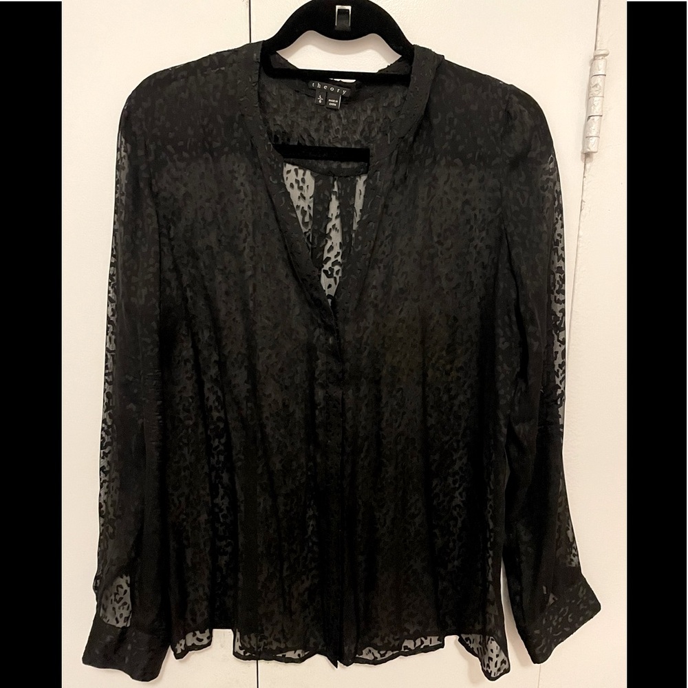 Theory Abstract Burnout Black Leopard Print Top